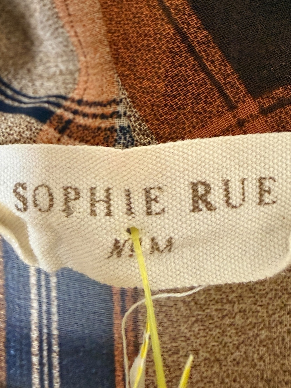 Sophie Rue Medium Plaid Draped Wrap Blouse - Beige, Brown & Navy - Picture 6 of 7